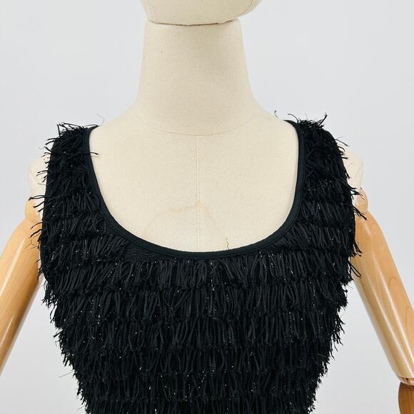 Betsey Johnson Black Sparkle Fringe Sleeveless Cocktail Mini Dress - Picture 2 of 7